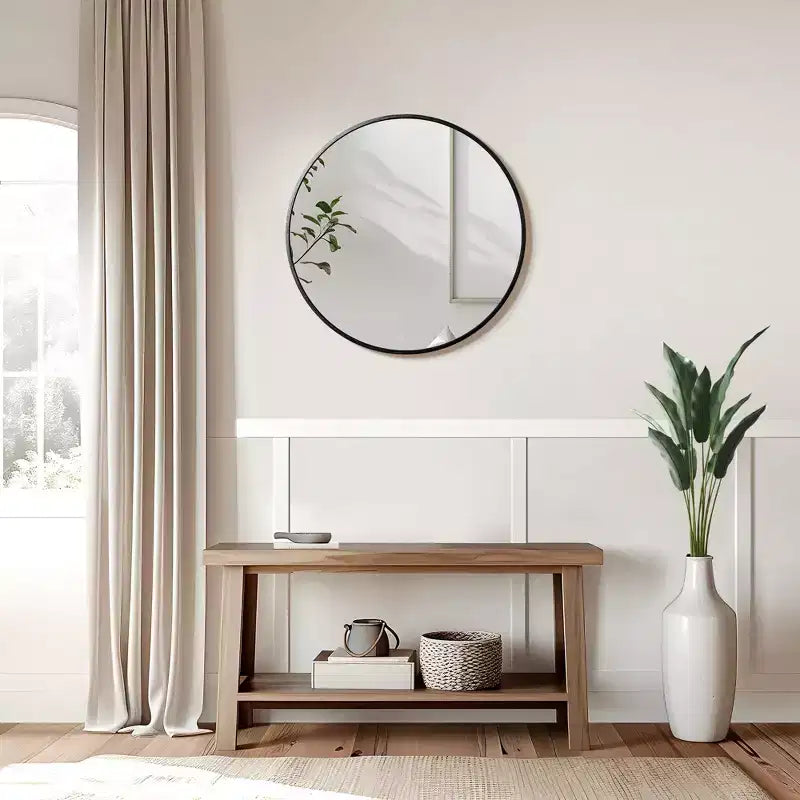 Miroir mural rond 24 à cadre en aluminium, miroir de salle de bain mural HD incassable sans distorsion en verre, miroir de courtoisie pour salon, entrée, chambre