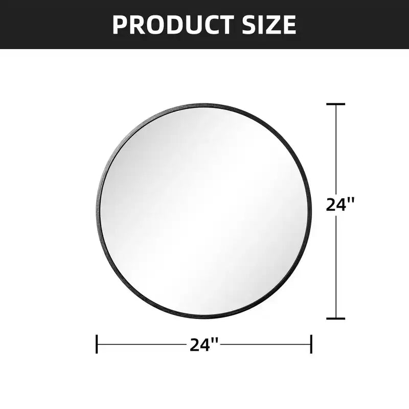 Miroir mural rond 24 à cadre en aluminium, miroir de salle de bain mural HD incassable sans distorsion en verre, miroir de courtoisie pour salon, entrée, chambre