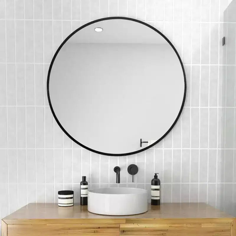 Miroir mural rond 24 à cadre en aluminium, miroir de salle de bain mural HD incassable sans distorsion en verre, miroir de courtoisie pour salon, entrée, chambre