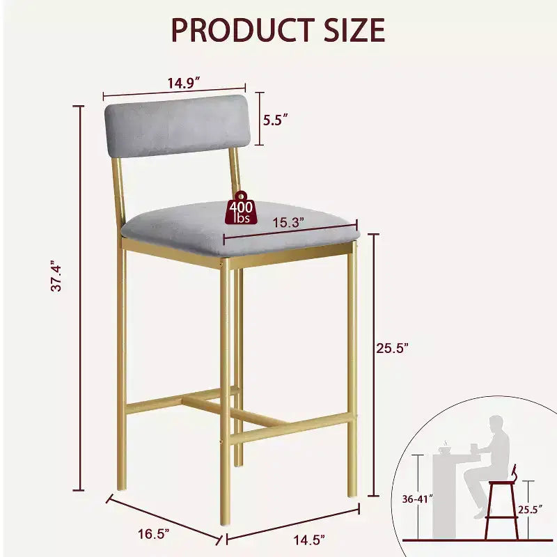 Tabourets de bar hauteur comptoir Acekool 25,5 po, lot de 4, chaises de cuisine rembourrées avec repose-pied pour îlot