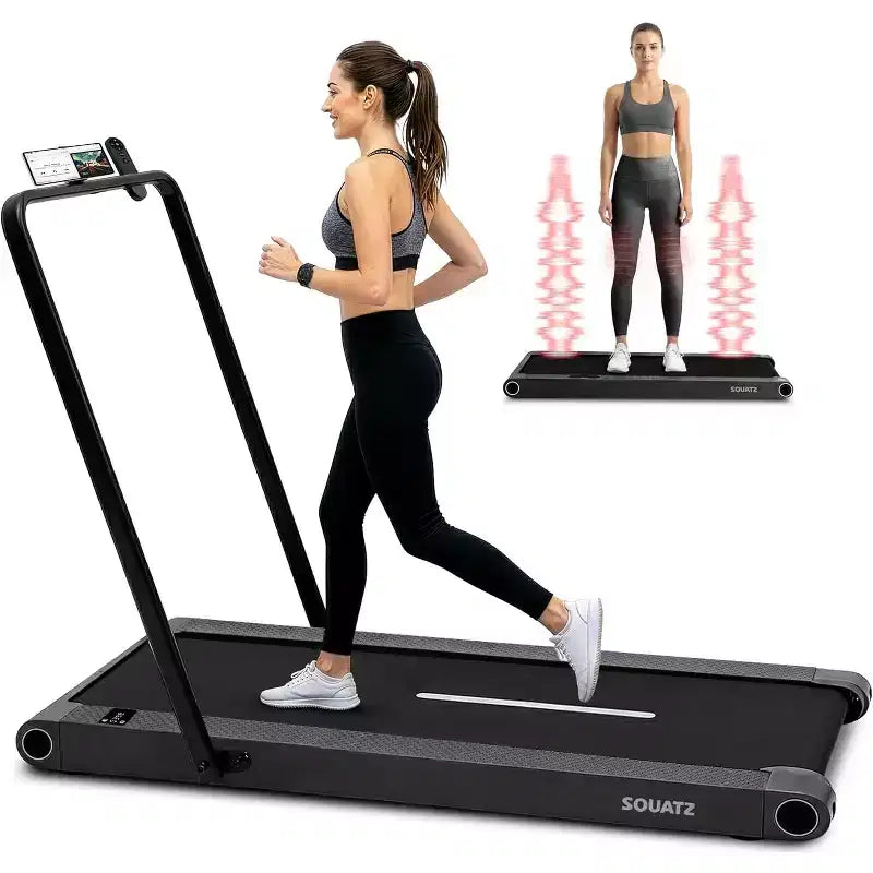 Tapis de marche 2-en-1 Squatz avec plaques vibrantes et guidon – Tapis roulant compact – Noir