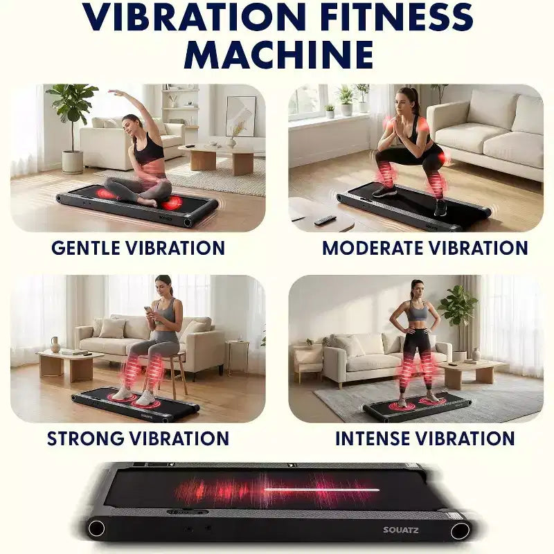 Tapis de marche 2-en-1 Squatz avec plaques vibrantes et guidon – Tapis roulant compact – Noir