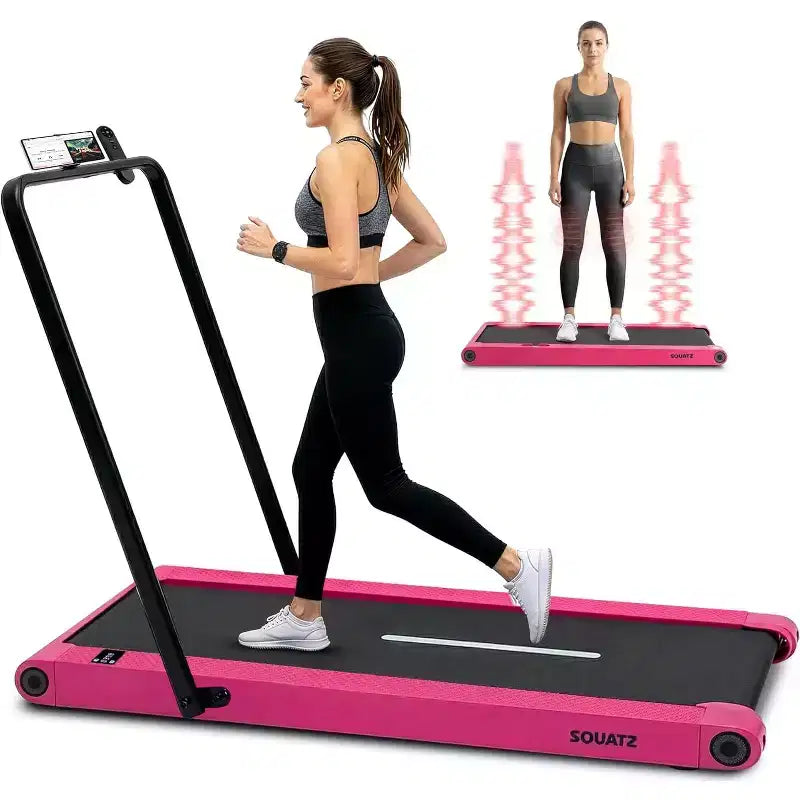 Tapis de marche 2-en-1 Squatz avec plaques vibrantes et guidon rose