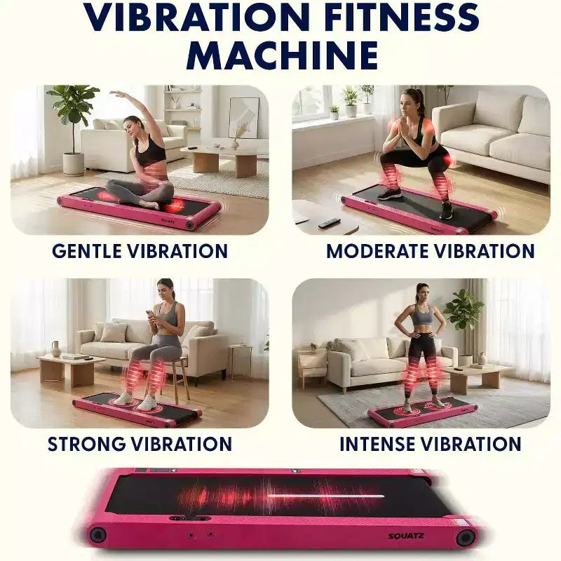 Tapis de marche 2-en-1 Squatz avec plaques vibrantes et guidon rose