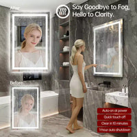 Miroir de coiffeuse mural SUMERAIN 24x36 po en verre trempé, anti-buée, certifié ETL, miroir de salle de bain intelligent à mémoire