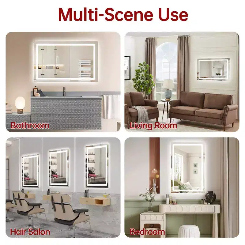 Miroir de coiffeuse mural SUMERAIN 24x36 po en verre trempé, anti-buée, certifié ETL, miroir de salle de bain intelligent à mémoire