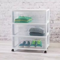 Chariot de rangement Sterilite large à 3 tiroirs, organiseur roulant en plastique, cadre blanc