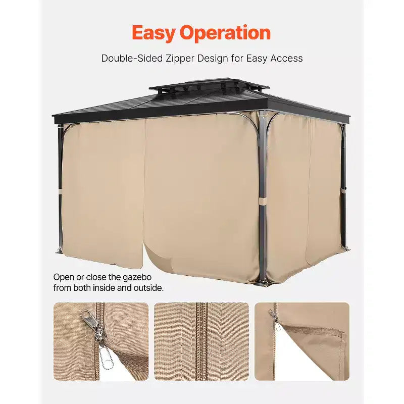 Rideaux pour tonnelle VEVOR d'extérieur, conviennent à la plupart des tonnelles 3,6 x 3 m x 2 m, rideaux latéraux d'intimité à 4 panneaux pour tonnelle avec fermetures éclair, rideau de remplacement d'extérieur, kaki