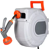 Dévidoir de tuyau d'arrosage rétractable VEVOR, 1/2 po x 15 m, mural avec buse d'arrosage à 9 fonctions et support pivotant à 180°, gris