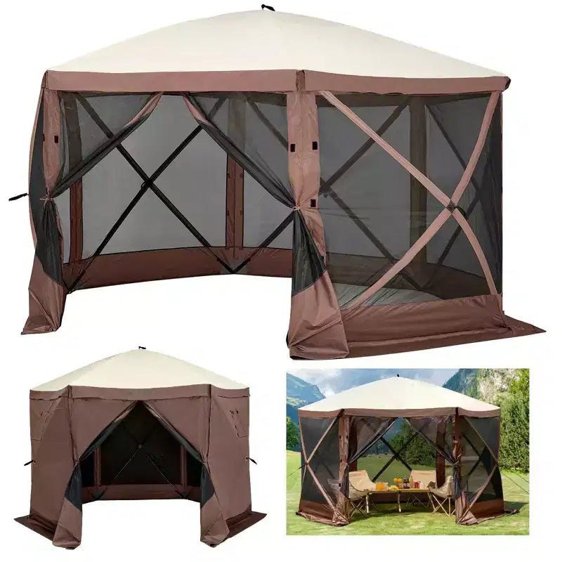 Tonnelle moustiquaire, 3,6 x 3,6 m, abri de camping escamotable à 6 côtés avec fenêtres en maille, sac de transport portable