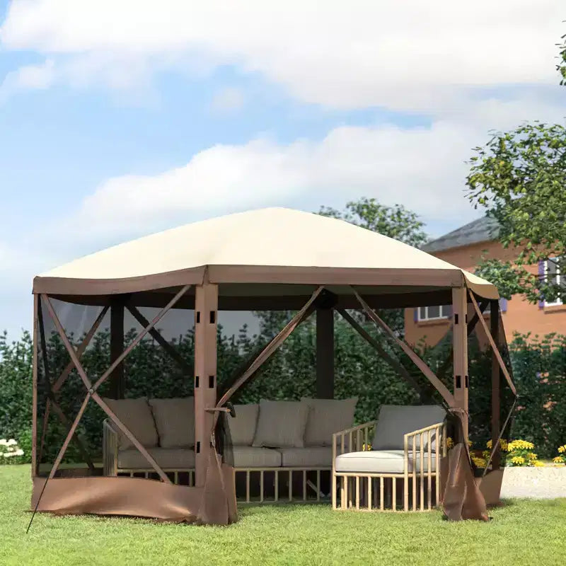 Tonnelle moustiquaire, 3,6 x 3,6 m, abri de camping escamotable à 6 côtés avec fenêtres en maille, sac de transport portable