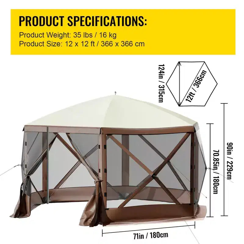 Tonnelle moustiquaire, 3,6 x 3,6 m, abri de camping escamotable à 6 côtés avec fenêtres en maille, sac de transport portable