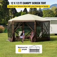 Tonnelle moustiquaire, 3,6 x 3,6 m, abri de camping escamotable à 6 côtés avec fenêtres en maille, sac de transport portable