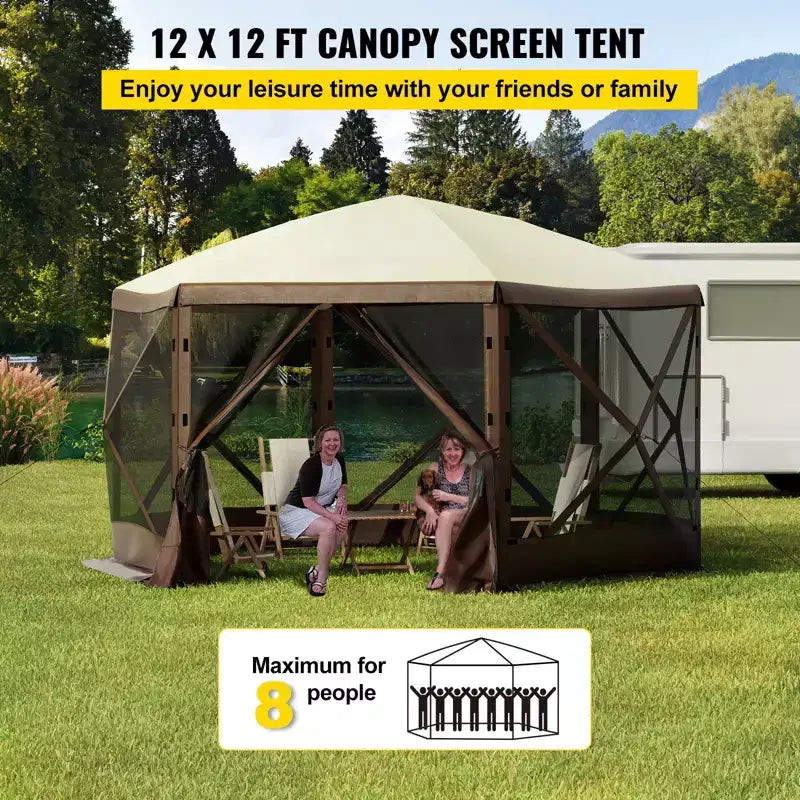 Tonnelle moustiquaire, 3,6 x 3,6 m, abri de camping escamotable à 6 côtés avec fenêtres en maille, sac de transport portable