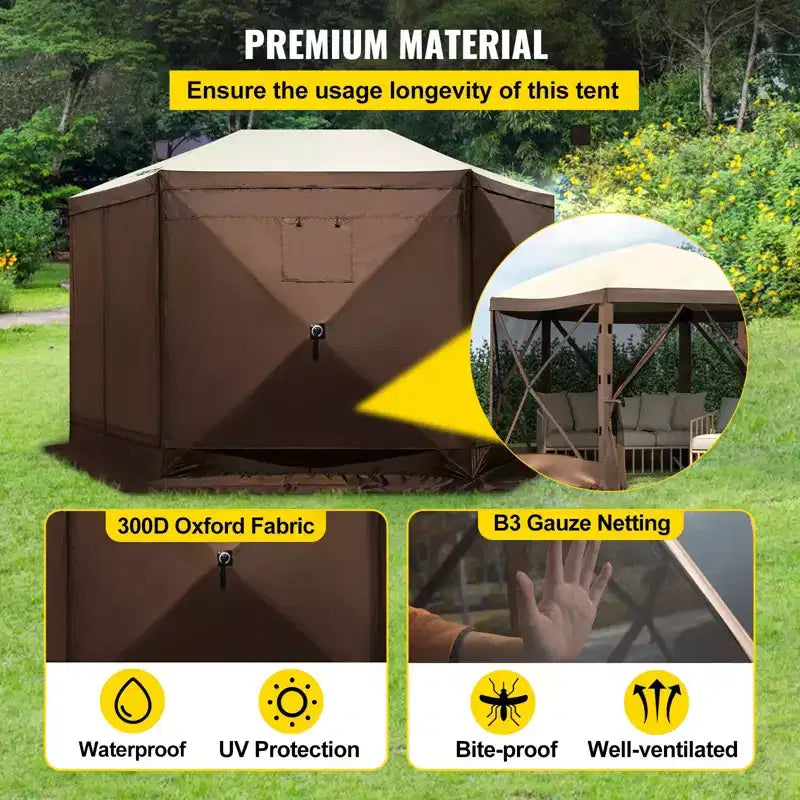 Tonnelle moustiquaire, 3,6 x 3,6 m, abri de camping escamotable à 6 côtés avec fenêtres en maille, sac de transport portable