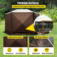 Tonnelle moustiquaire, 3,6 x 3,6 m, abri de camping escamotable à 6 côtés avec fenêtres en maille, sac de transport portable