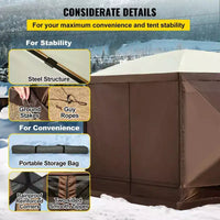 Tonnelle moustiquaire, 3,6 x 3,6 m, abri de camping escamotable à 6 côtés avec fenêtres en maille, sac de transport portable