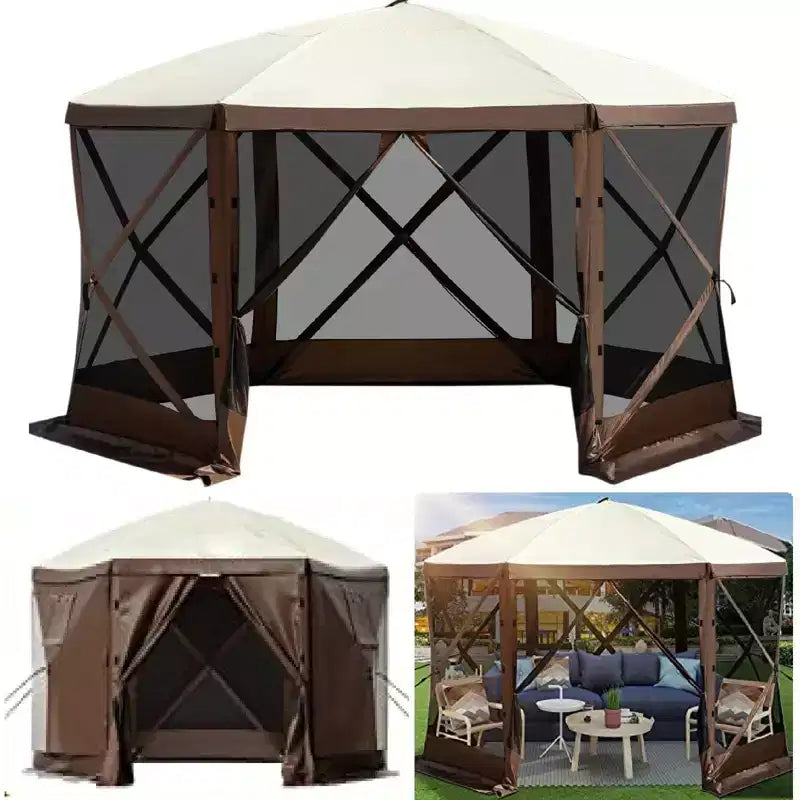 Tonnelle moustiquaire, 3,6 x 3,6 m, abri de camping escamotable à 6 côtés avec fenêtres en maille, sac de transport portable