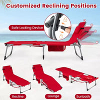 Gymax Chaise de bronzage avec trous pour le visage et les bras, dossier 4 positions et coussin pour la tête, poche latérale