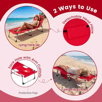 Gymax Chaise de bronzage avec trous pour le visage et les bras, dossier 4 positions et coussin pour la tête, poche latérale