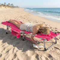 Gymax Chaise de bronzage avec trous pour le visage et les bras, dossier 4 positions et coussin pour la tête, poche latérale