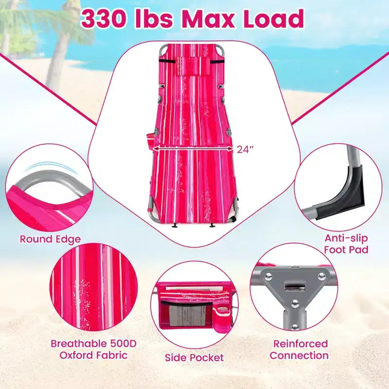 Gymax Chaise de bronzage avec trous pour le visage et les bras, dossier 4 positions et coussin pour la tête, poche latérale