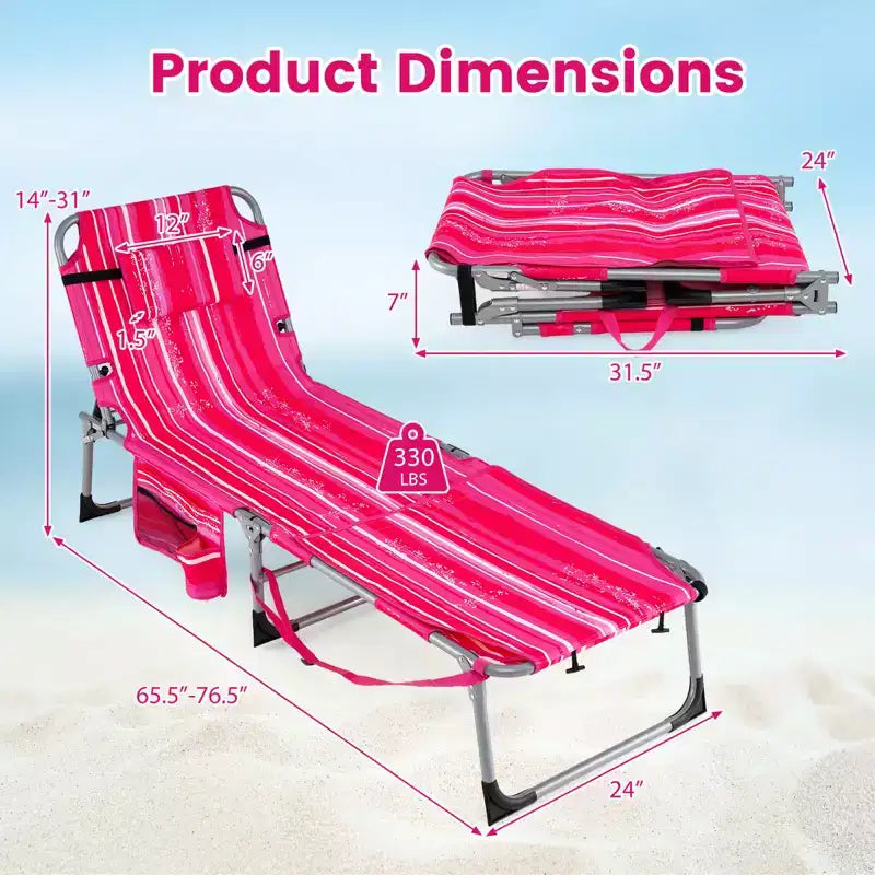 Gymax Chaise de bronzage avec trous pour le visage et les bras, dossier 4 positions et coussin pour la tête, poche latérale