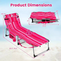 Gymax Chaise de bronzage avec trous pour le visage et les bras, dossier 4 positions et coussin pour la tête, poche latérale