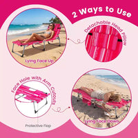 Gymax Chaise de bronzage avec trous pour le visage et les bras, dossier 4 positions et coussin pour la tête, poche latérale