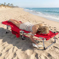 Gymax Chaise de bronzage avec trous pour le visage et les bras, dossier 4 positions et coussin pour la tête, poche latérale