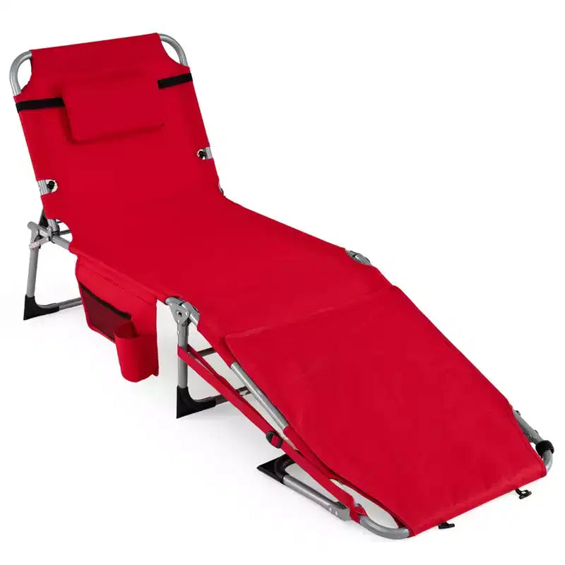 Gymax Chaise de bronzage avec trous pour le visage et les bras, dossier 4 positions et coussin pour la tête, poche latérale