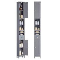 Armoire de salle de bain haute VASAGLE, armoire de rangement étroite autoportante avec étagères réglables, tiroir, compartiments ouverts, gris tourterelle