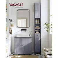 Armoire de salle de bain haute VASAGLE, armoire de rangement étroite autoportante avec étagères réglables, tiroir, compartiments ouverts, gris tourterelle
