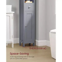 Armoire de salle de bain haute VASAGLE, armoire de rangement étroite autoportante avec étagères réglables, tiroir, compartiments ouverts, gris tourterelle