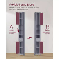 Armoire de salle de bain haute VASAGLE, armoire de rangement étroite autoportante avec étagères réglables, tiroir, compartiments ouverts, gris tourterelle