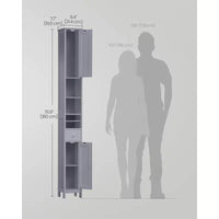 Armoire de salle de bain haute VASAGLE, armoire de rangement étroite autoportante avec étagères réglables, tiroir, compartiments ouverts, gris tourterelle