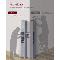 Armoire de salle de bain haute VASAGLE, armoire de rangement étroite autoportante avec étagères réglables, tiroir, compartiments ouverts, gris tourterelle
