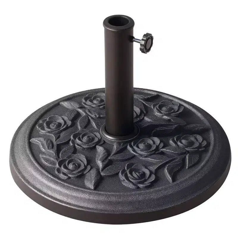 Pied de parasol rond en résine 18, support de parasol de marché 20 lb avec motif floral de roses décoratif