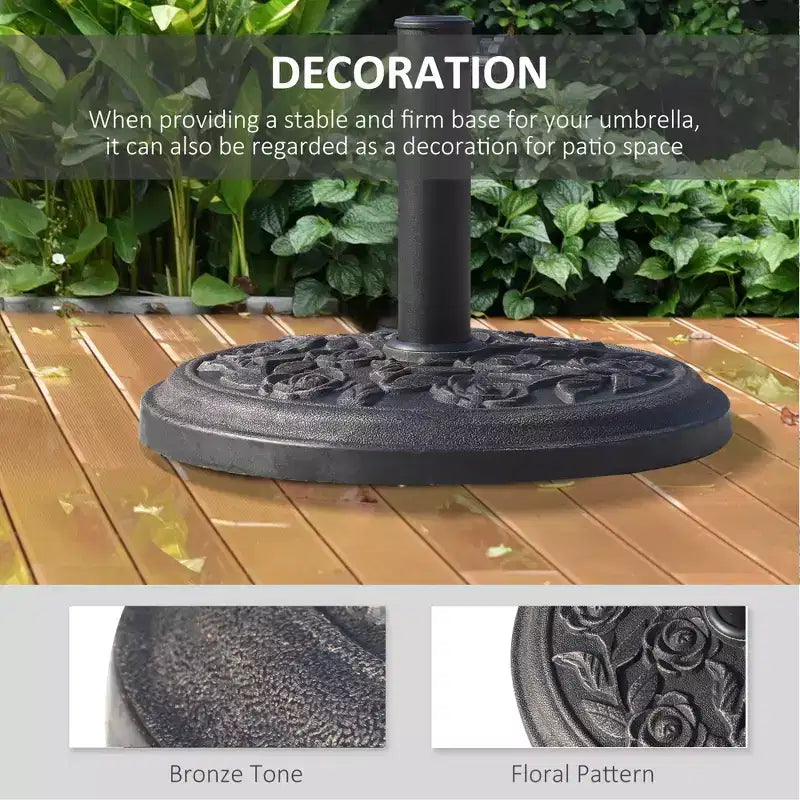 Pied de parasol rond en résine 18, support de parasol de marché 20 lb avec motif floral de roses décoratif