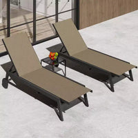 Ensemble salon de jardin 3 pièces avec table d'appoint - chaises longues réglables à roulettes pour piscine, terrasse et jardin