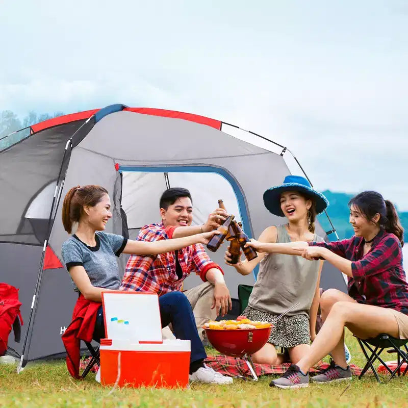 Tente dôme de camping 4 personnes, bleue, facile à monter, étanche, avec sac de transport et porte moustiquaire, portable pour la randonnée/les voyages en famille