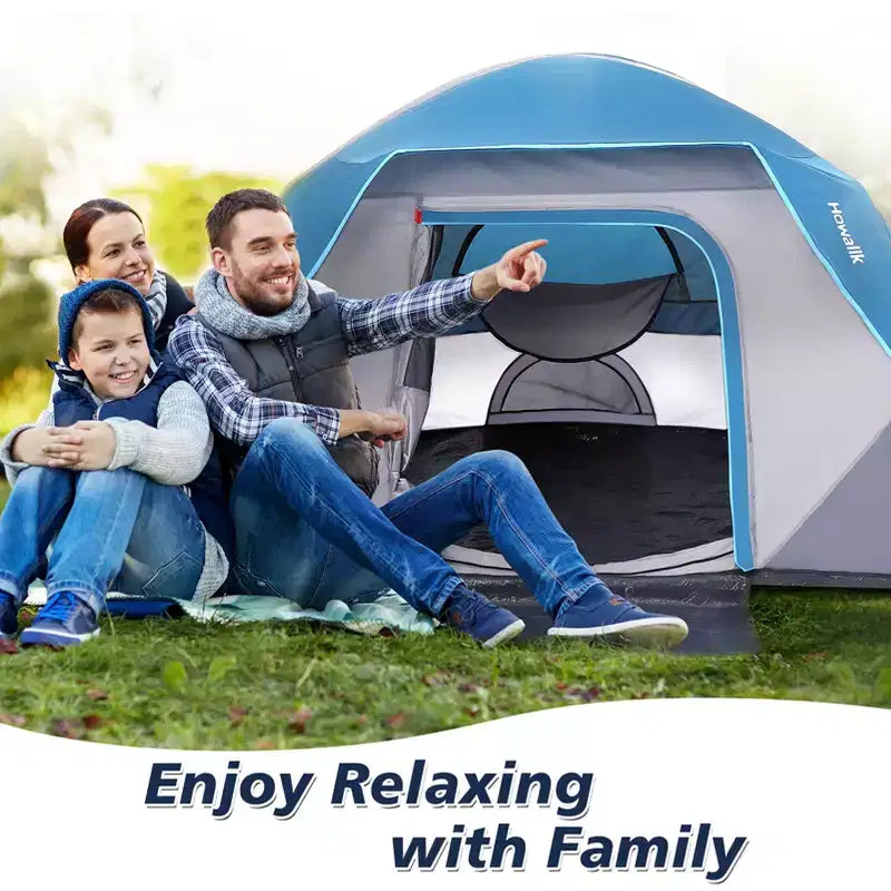 Tente dôme de camping 4 personnes, bleue, facile à monter, étanche, avec sac de transport et porte moustiquaire, portable pour la randonnée/les voyages en famille