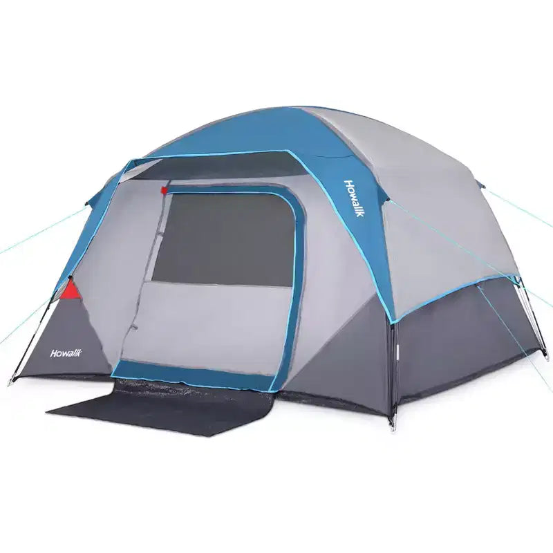 Tente dôme de camping 4 personnes, bleue, facile à monter, étanche, avec sac de transport et porte moustiquaire, portable pour la randonnée/les voyages en famille