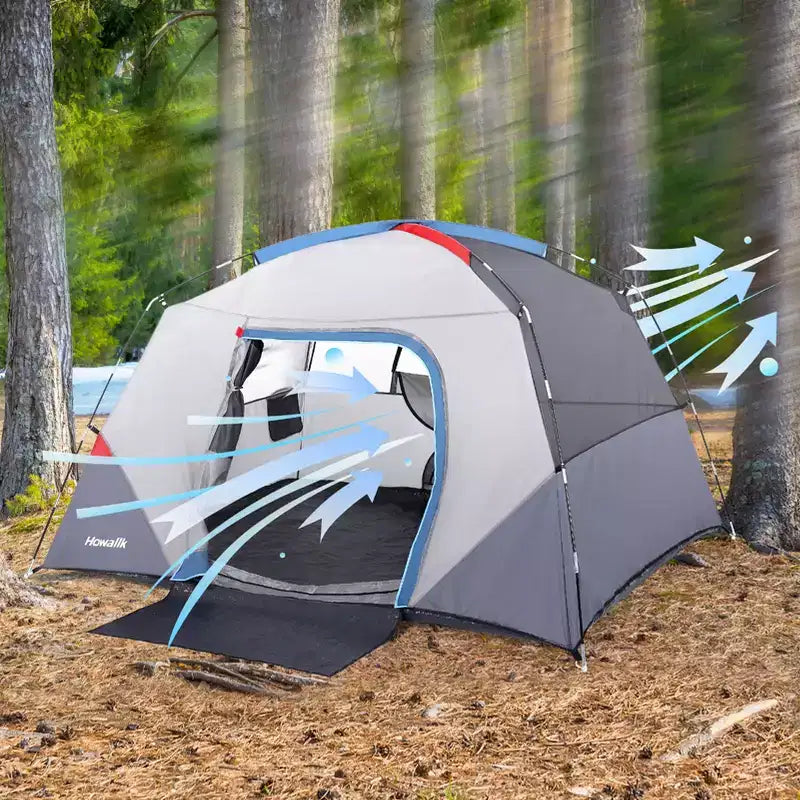 Tente dôme de camping 4 personnes, bleue, facile à monter, étanche, avec sac de transport et porte moustiquaire, portable pour la randonnée/les voyages en famille