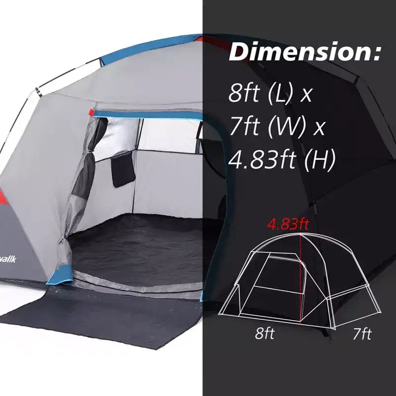Tente dôme de camping 4 personnes, bleue, facile à monter, étanche, avec sac de transport et porte moustiquaire, portable pour la randonnée/les voyages en famille