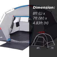Tente dôme de camping 4 personnes, bleue, facile à monter, étanche, avec sac de transport et porte moustiquaire, portable pour la randonnée/les voyages en famille