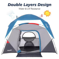 Tente dôme de camping 4 personnes, bleue, facile à monter, étanche, avec sac de transport et porte moustiquaire, portable pour la randonnée/les voyages en famille