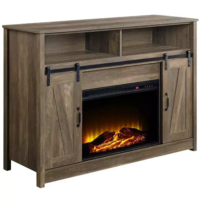 Foyer finition chêne rustique avec étagère de rangement
