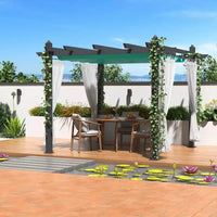 Pergola Extensible d'Extérieur 3x4 m avec Toit Amovible Bleu, 4 Rideaux Blancs, au Vent et en Aluminium pour Jardin et Terrasse