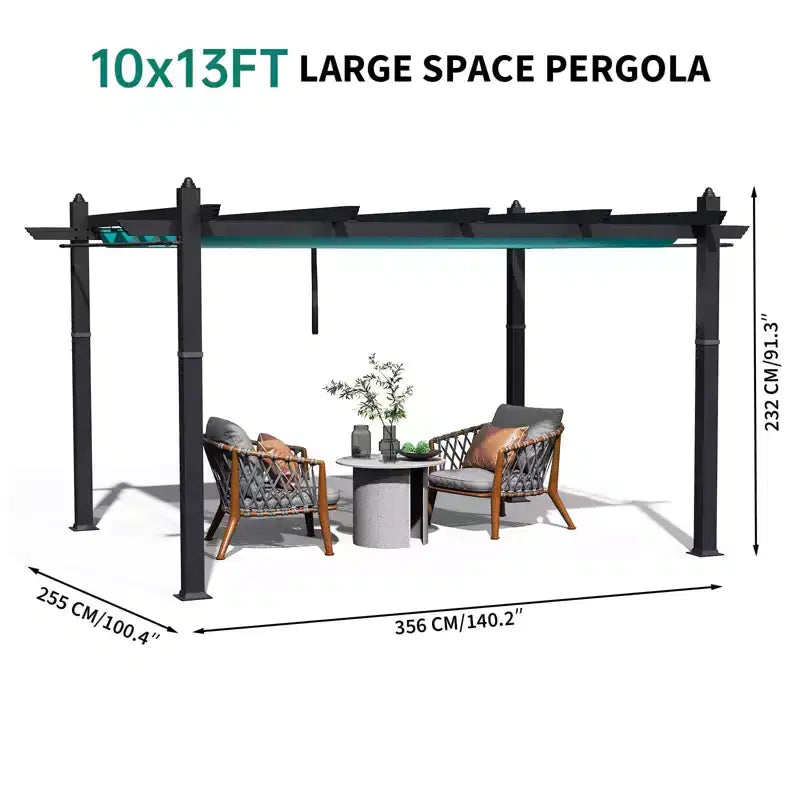 Pergola Extensible d'Extérieur 3x4 m avec Toit Amovible Bleu, 4 Rideaux Blancs, au Vent et en Aluminium pour Jardin et Terrasse